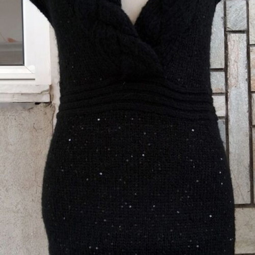Black knitted mini dress like new with cable knit collar and sequins