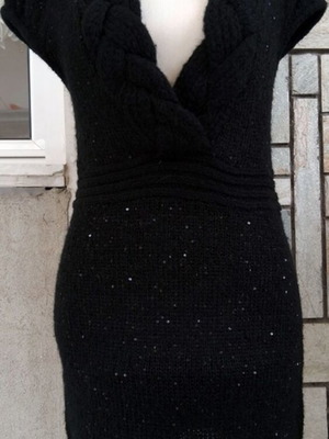 Black knitted mini dress like new with cable knit collar and sequins