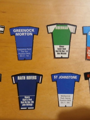 Scottish Football Club Paper Jerseys like new, set of 8 from 1990s magazine