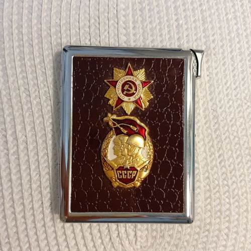 Metal cigarette case vintage with Soviet symbols, new