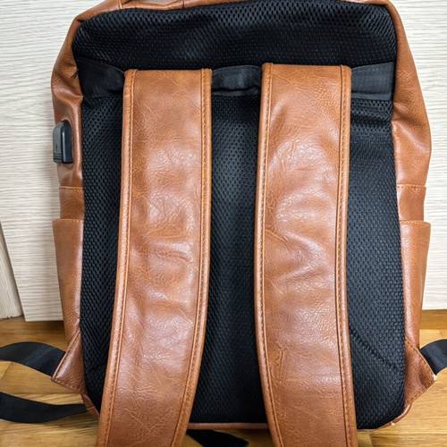 NoShame backpack with USB port, camel color, faux leather