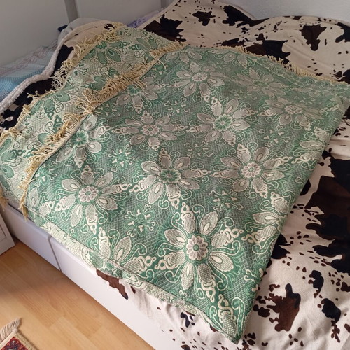 Retro vintage jacquard bedspread with fringes like new, 60s-70s
