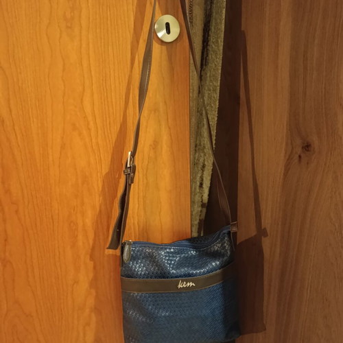 Kem crossbody shoulder bag with blue snake/croc effect and brown details