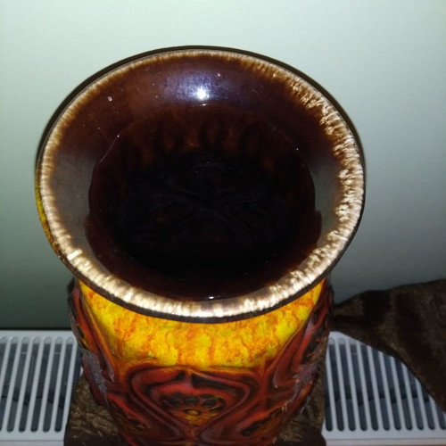 Vintage vase West Germany used, ceramic embossed orange-red