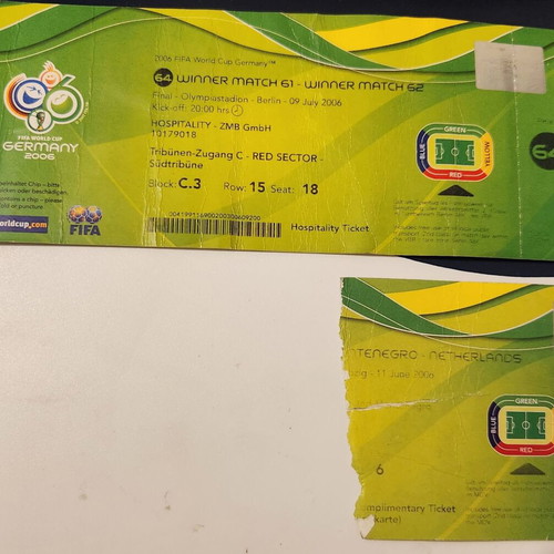 World Cup 2006 tickets used, collectible