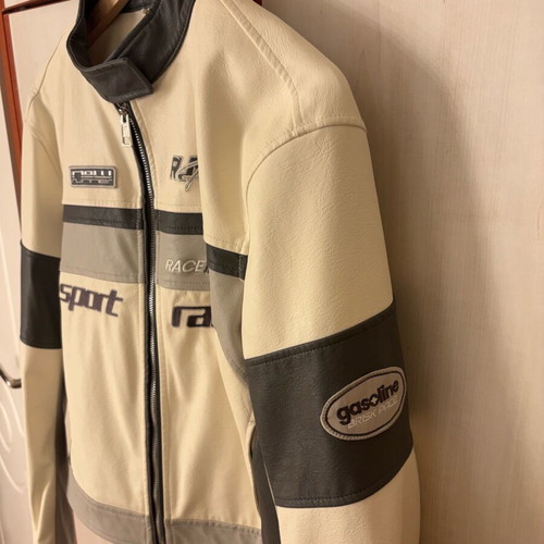 Bershka unisex leather jacket like new, motorcycle style, white and gray
