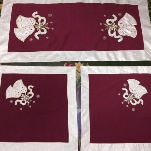 Silk embroidered Christmas table linens set of three like new