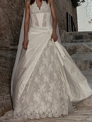 Νυφικό Makis Tselios μεταχειρισμένο, ιβουάρ με Swarovski, μέγεθος S-M