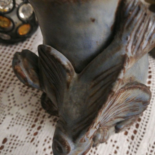 Handmade embossed ceramic vase inspired by Mediterranean sea