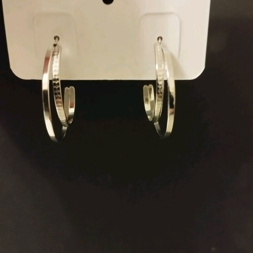 Stainless steel earrings like new, double hammered hoops