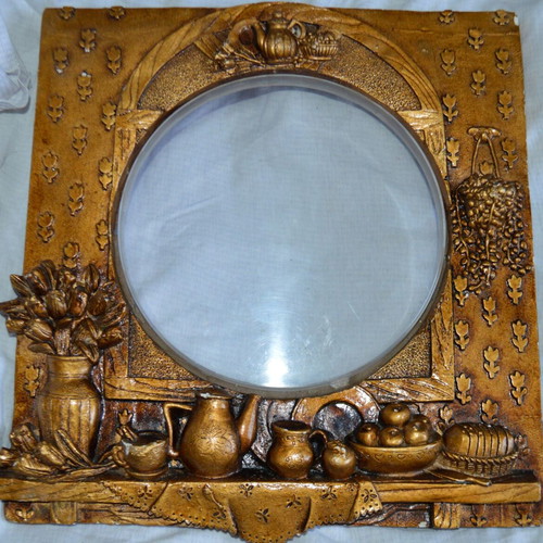 Vintage wall frame with kitchen still life bas-relief