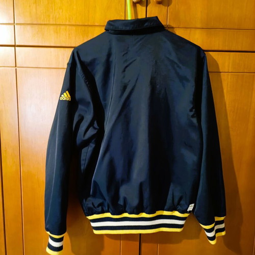 Adidas jacket navy medium used with striped rib cuffs