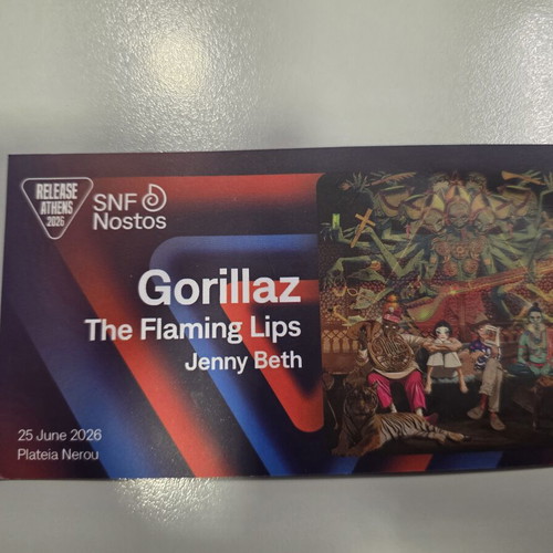 Gorillaz Live Release Athens 2026 Collectible Ticket Card like new