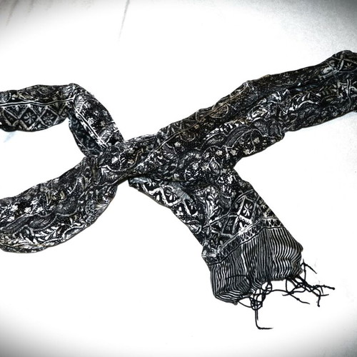 Siam Silk Black Batik Scarf 1.5x0.4m New