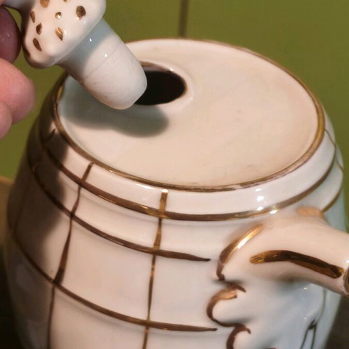 Rafit liqueur raki set used, porcelain with checkered pattern