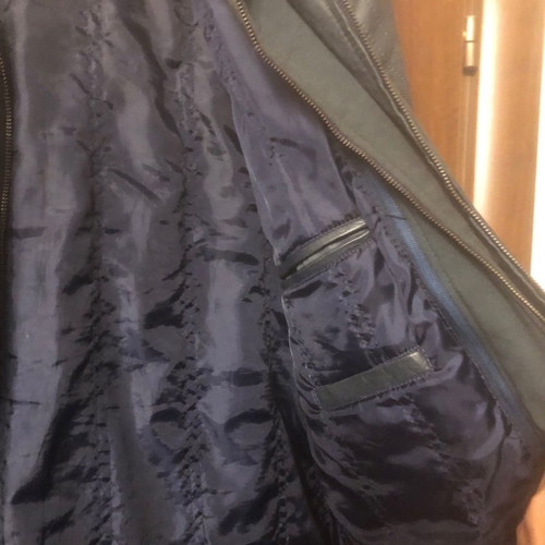 Leather jacket used with fabric hood blue XXL