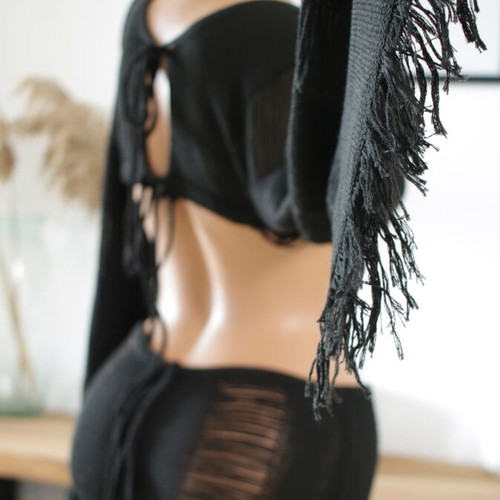 Beachwear open set new, black skirt and top
