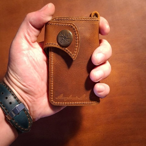 Handmade leather key wallet new, brown