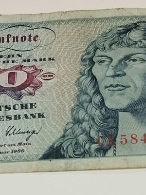 Χαρτονόμισμα 10 μάρκα Γερμανίας μεταχειρισμένο, 1980