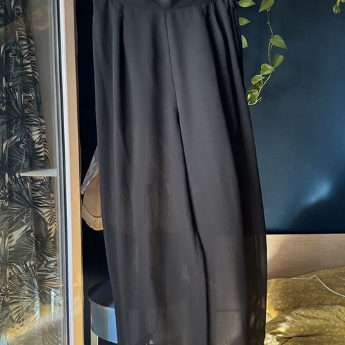 Sheer wide-leg black trousers like new, size L
