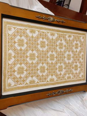 Handmade wooden tray with authentic Lefkadian embroidery