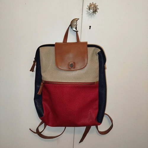 Leather women's backpack blue-red like new