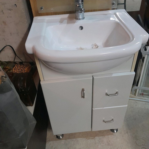Bathroom cabinet used 85×55 white with faucet, sink and mirror