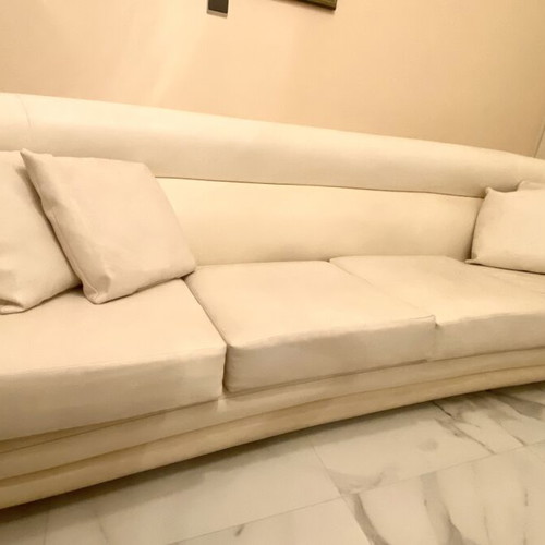 Vintage leather sofa white used, 270 cm length