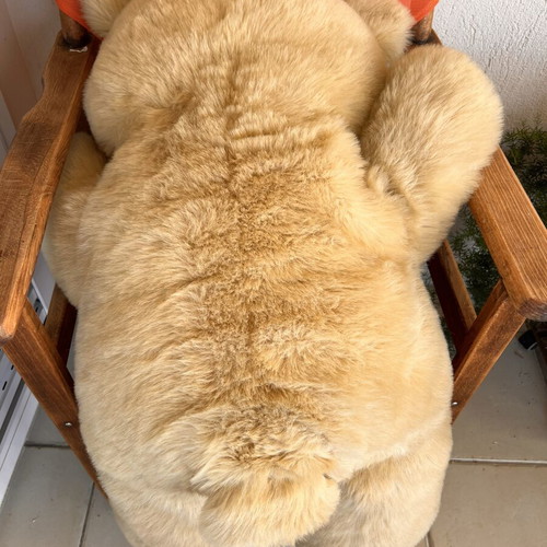 Giant teddy bear with checkered bow, like new