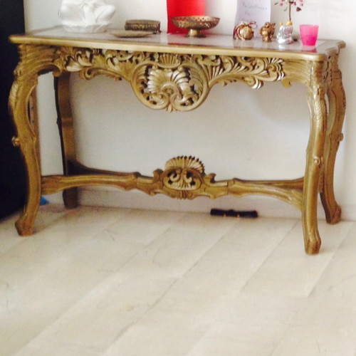 Wood Carved Console Used, Gold Bronze Color