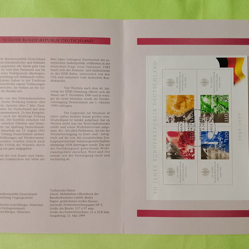 German stamps 1999 with first day covers Bonn and Frankfurt
