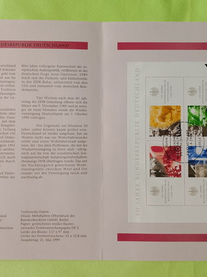 German stamps 1999 with first day covers Bonn and Frankfurt