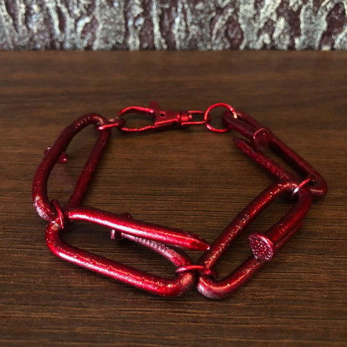 Metallic Red Steel Statement Bracelet