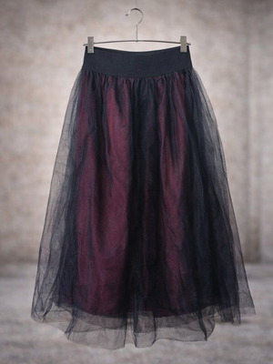 Φούστα Attr@ttivo midi tulle σαν καινούργιο, μαύρο με μπορντό