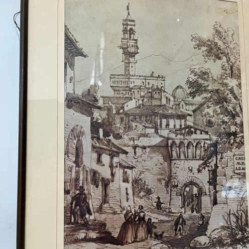 Vintage wall print Porta San Miniato Florence used 59.5x45.5 cm