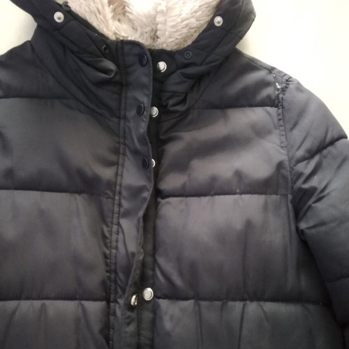 Bershka long winter coat, blue and white