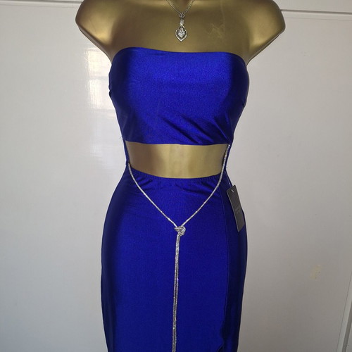 Royal Blue stretchy bodycon dress with rhinestone decoration, one size