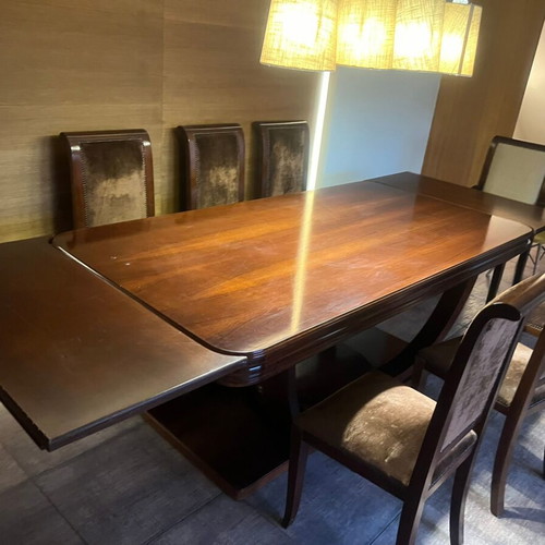 Handmade walnut dining set with 8 chairs used