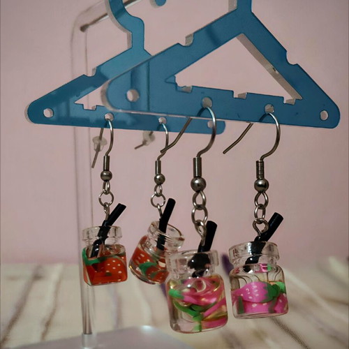 Handmade earrings set with strawberries new, steel frame