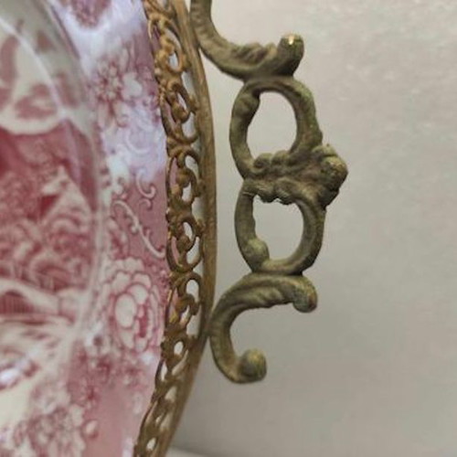 Porcelain plate Swiss landscape like new with metal frame