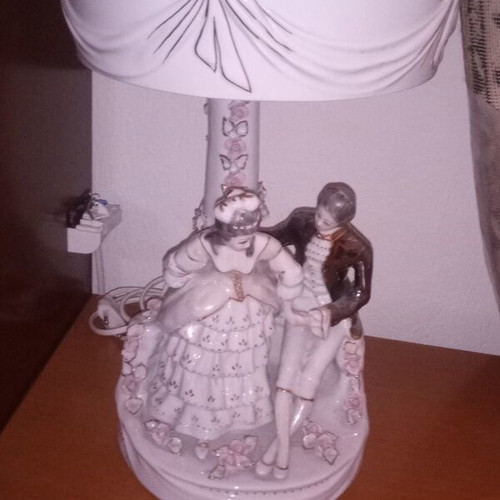 Apulum Romania porcelain table lamp with romantic couple
