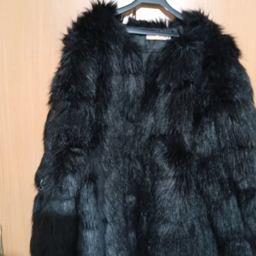 Short synthetic black fur coat like new, size S-M