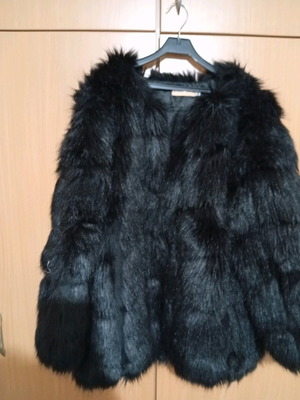 Short synthetic black fur coat like new, size S-M