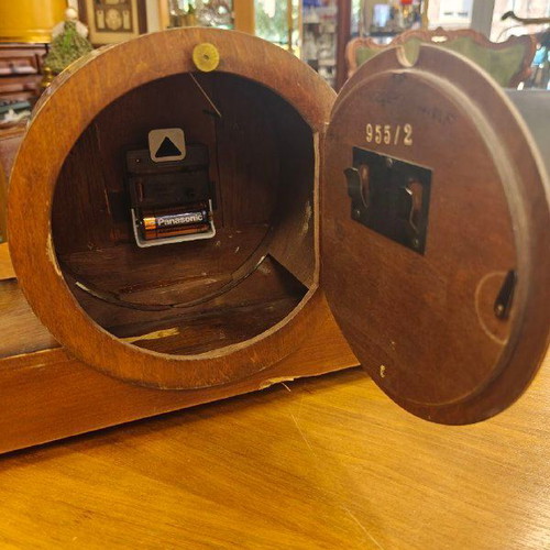 Vintage wooden clock used, solid wood with glass cover