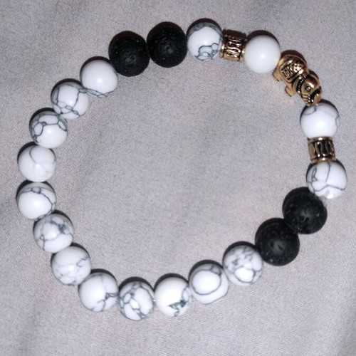 Howlite and Lava Stone Bracelet new with elephant bead