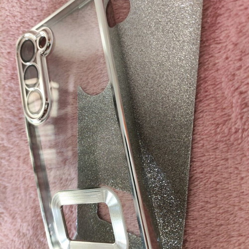 Samsung Galaxy S23 gray glossy glitter case with lanyard new