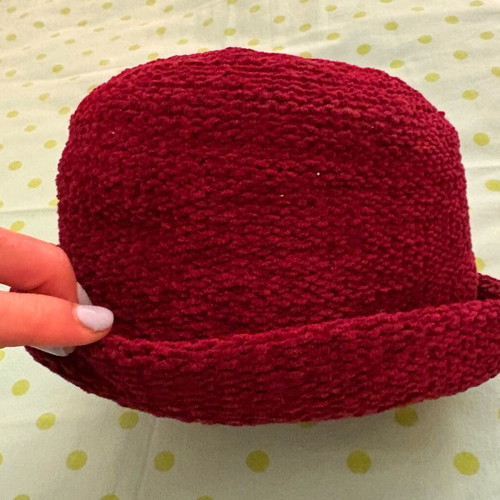 Velveteen chenille vintage style hat unused burgundy