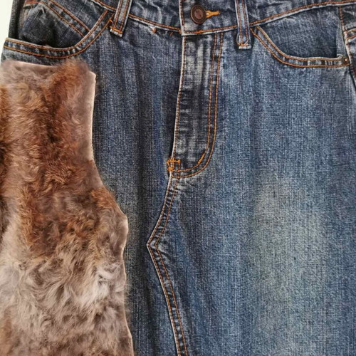 Madoc Jeanswear long denim skirt with fur appliques