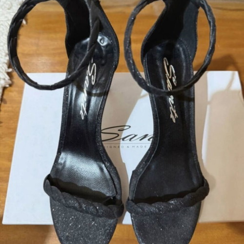 Sante black glitter high-heeled sandals, like new, size 38