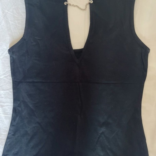 Mango black sleeveless top with chain, rhinestones & open back, used